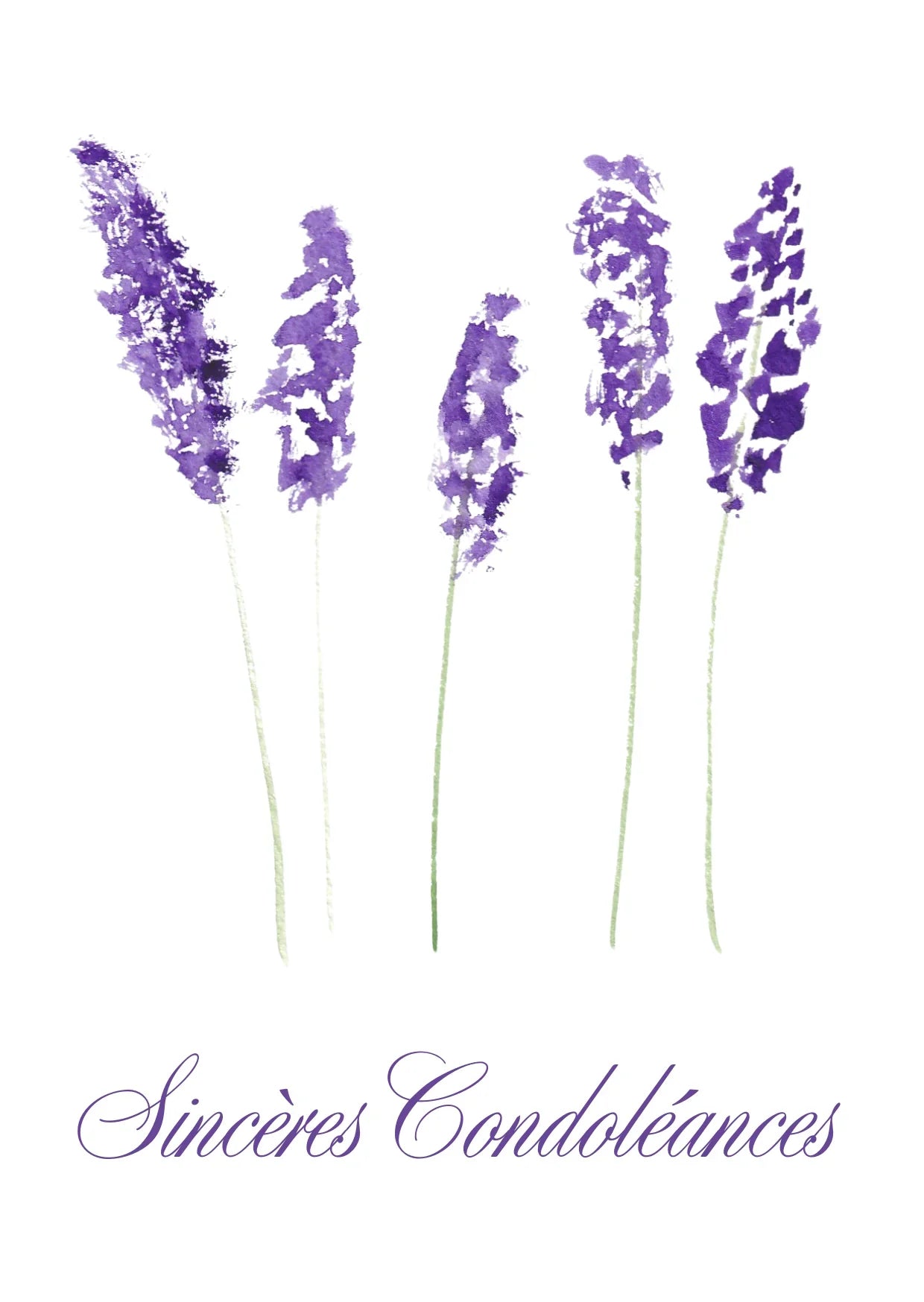 Lavande violette avec texte Sincères Condoléances pour carte de sympathie
