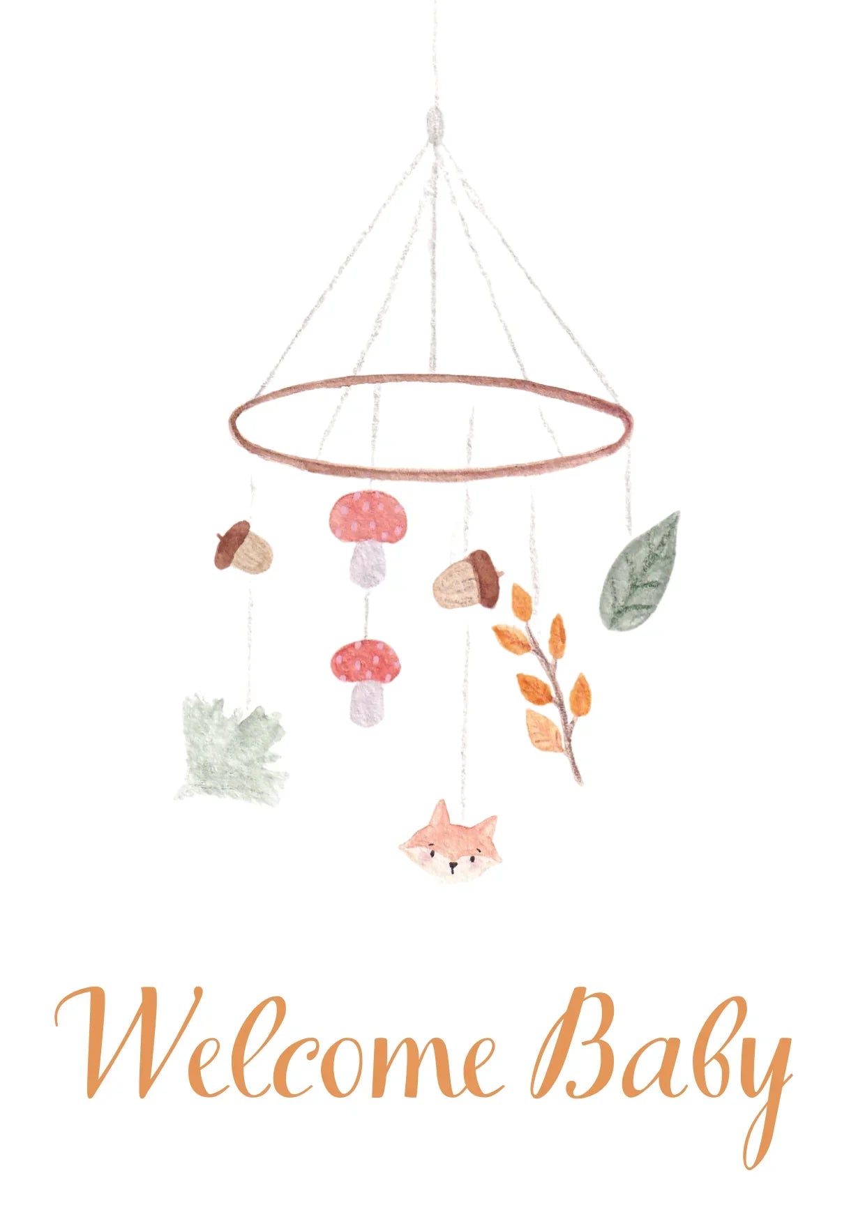 Mobile bébé forêt avec renard, champignons et feuilles, idéal pour chambre d'enfant