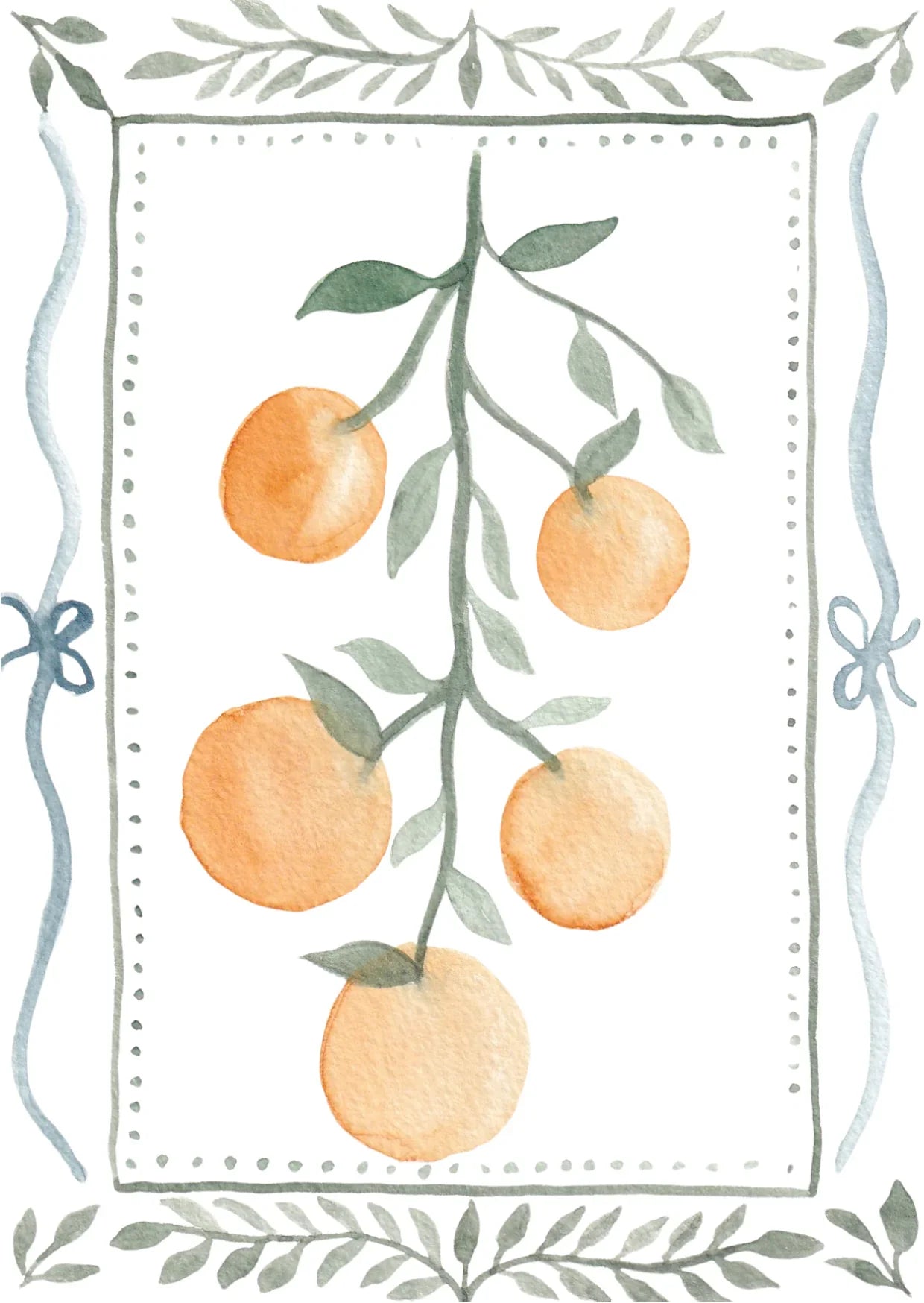 Illustration aquarelle d'oranges avec feuilles et cadre décoratif