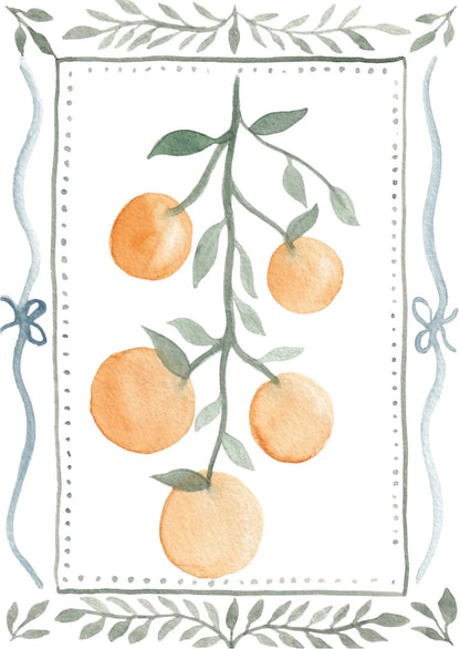 Illustration aquarelle d'oranges avec feuilles et cadre décoratif