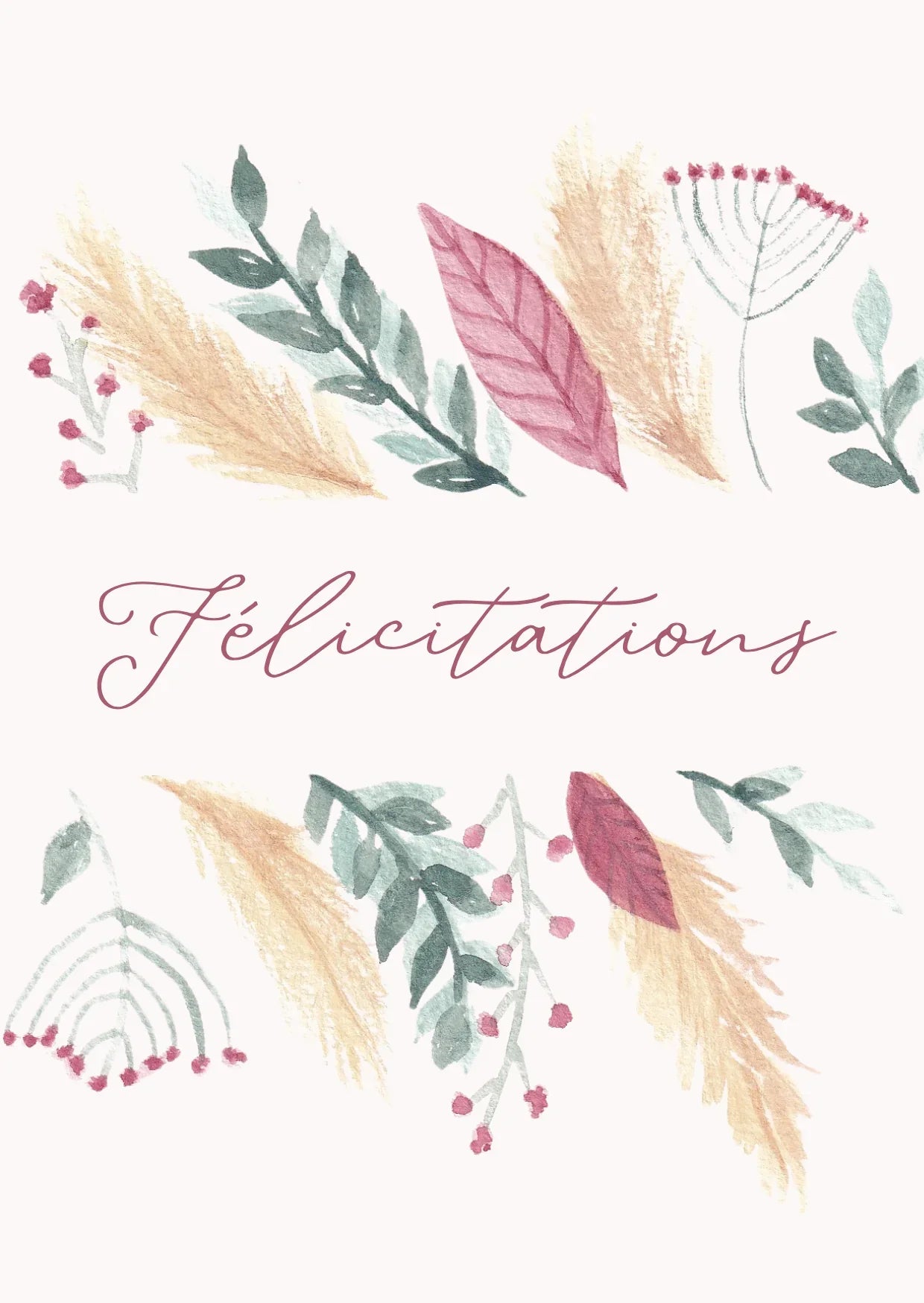 Félicitations avec feuilles et fleurs aquarelle pour cartes de vœux